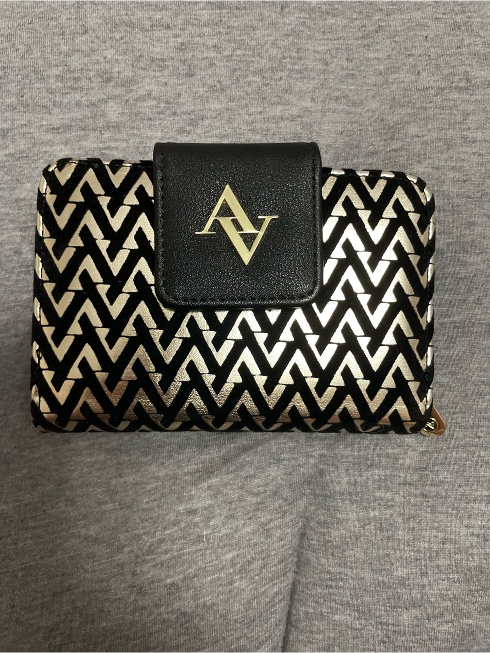 Adrienne Vittadini Black and Gold Patterned Wallet